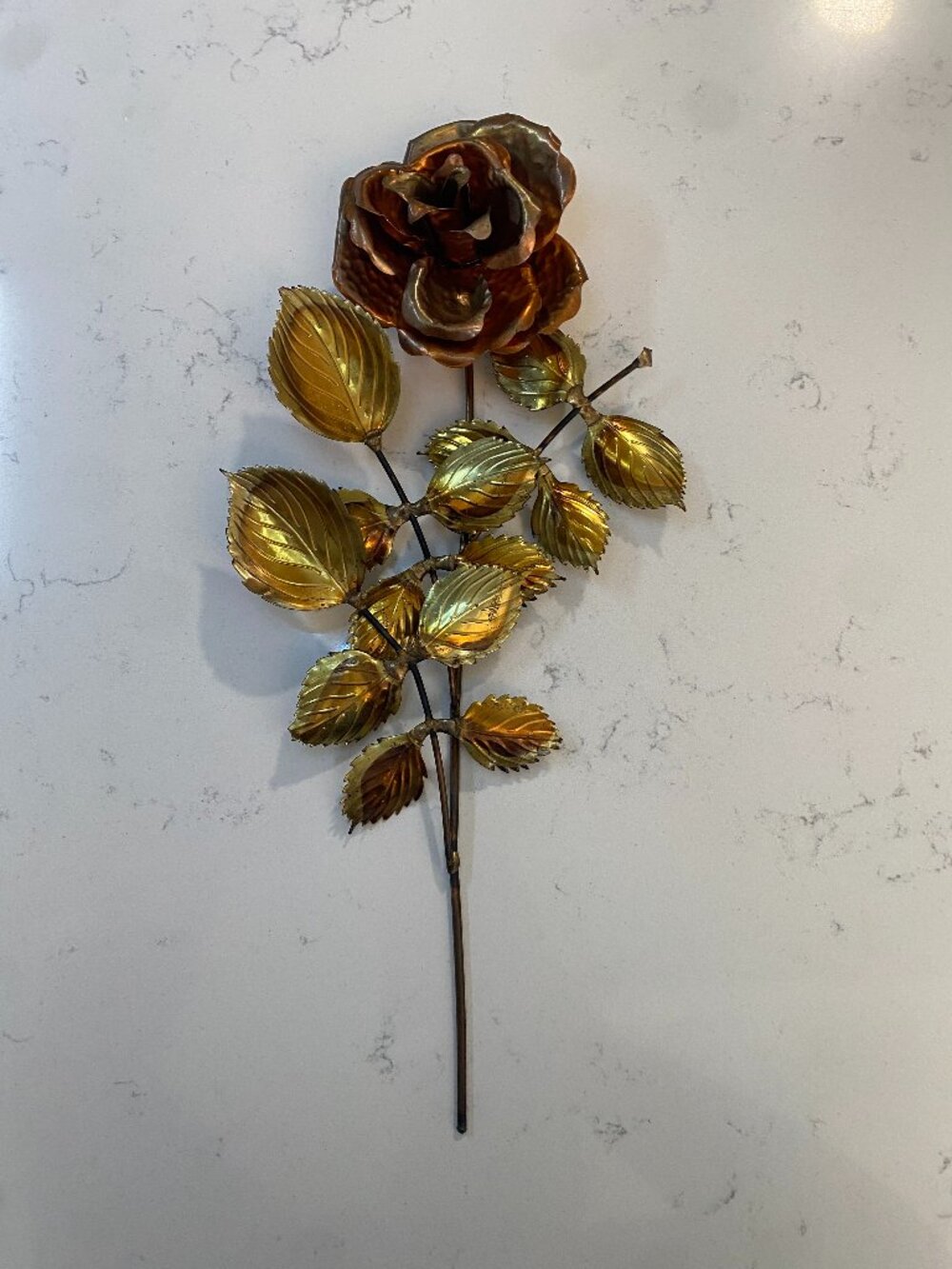 Vintage MCM Brass Copper Rose Wall Hanging Sculpture Home Interior Décor 15"